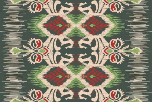 Ikat bordado paisley floral sobre fondo verde. patrón sin costura étnica oriental tradicional.Azteca estilo abstracto vector illustration.design para textura, tela, ropa, envoltura, alfombra - Vector, imagen