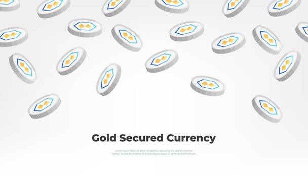 Золотая защищенная валюта (GSX), падающая с неба. Криптовалютный фон GSX. - Вектор,изображение