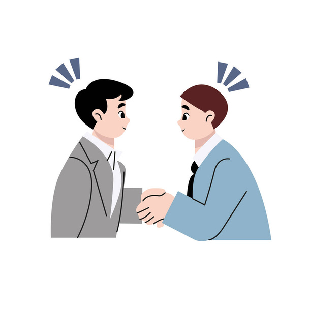 ビジネスパートナーと握手をするビジネスマン。平面図ベクトルデザインイラスト. - ベクター画像