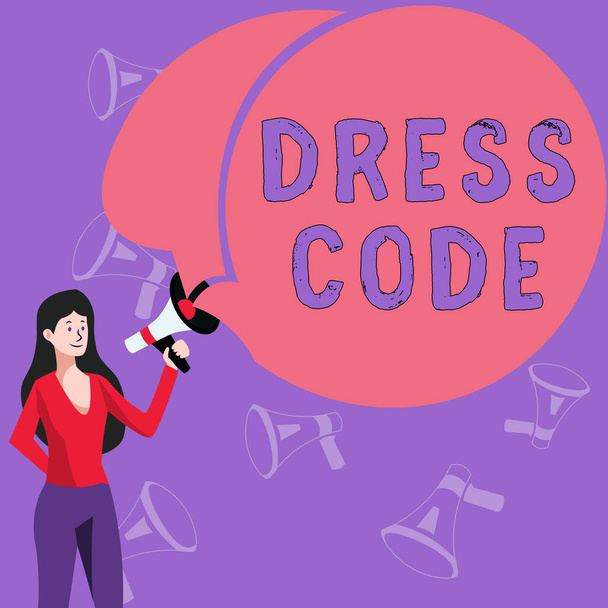 Conceptual display Dress Code, Word for an accepted way of dressing for a particular occasion or group - Photo, Image