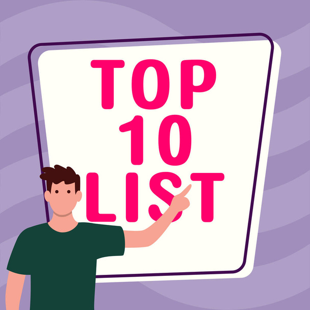 Έμπνευση δείχνει σημάδι Top 10 List, Επιχειρηματική ιδέα τα δέκα πιο σημαντικά ή επιτυχημένα στοιχεία σε μια συγκεκριμένη λίστα - Φωτογραφία, εικόνα