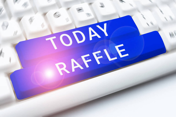 Text sign showing Raffle, Business overview means of raising money by selling numbered tickets offer as prize - Foto, Imagen