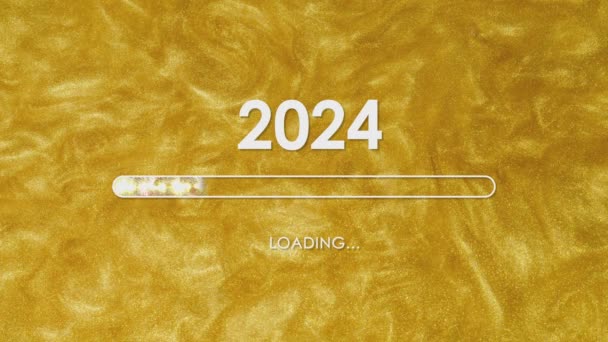 Loading 2024 Gelukkig nieuwjaar gouden voortgangsbalk.Vooruitgang bar laden als we naderen Nieuwjaar. Goudglitter. - Video