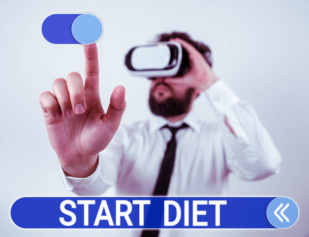 Text showing inspiration Start Diet, Concept meaning special course food to which person restricts themselves - Foto, Bild
