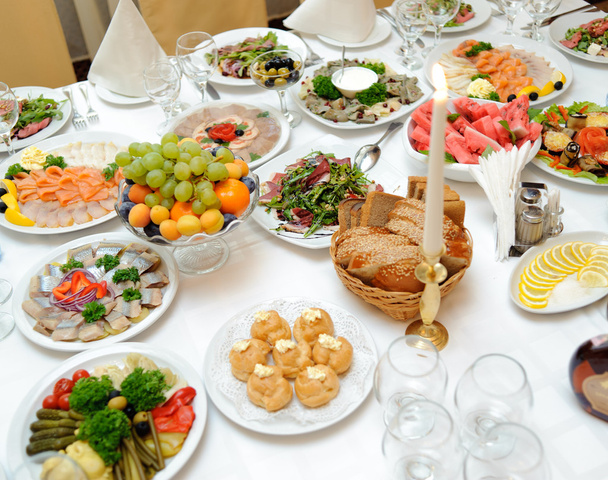 table with food in restaurant - Photo, Image
