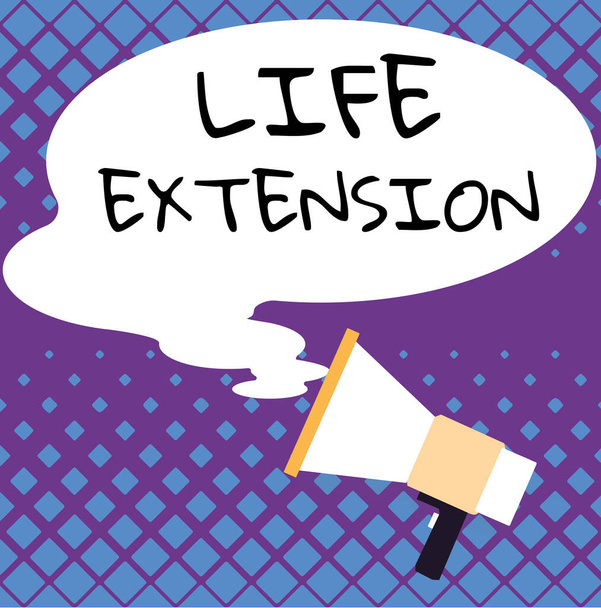 Sign displaying Life Extension, Business overview able to continue working for longer than others of the same kind - Foto, afbeelding