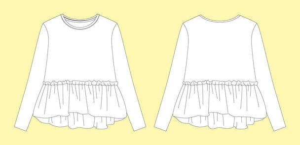 FRONT AND BACK TECHNICAL SKETCH OF WOVEN TOP FOR TEEN GIRLS AND KID GIRLS EDITABLE VECTOR FILE - Vector, Image