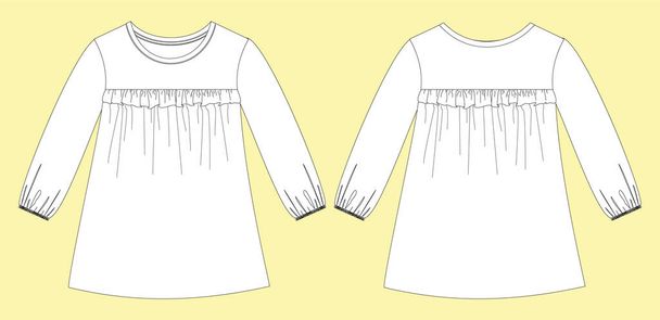 Girls Fashion full sleeve top with ruffles flat sketch - Vetor, Imagem