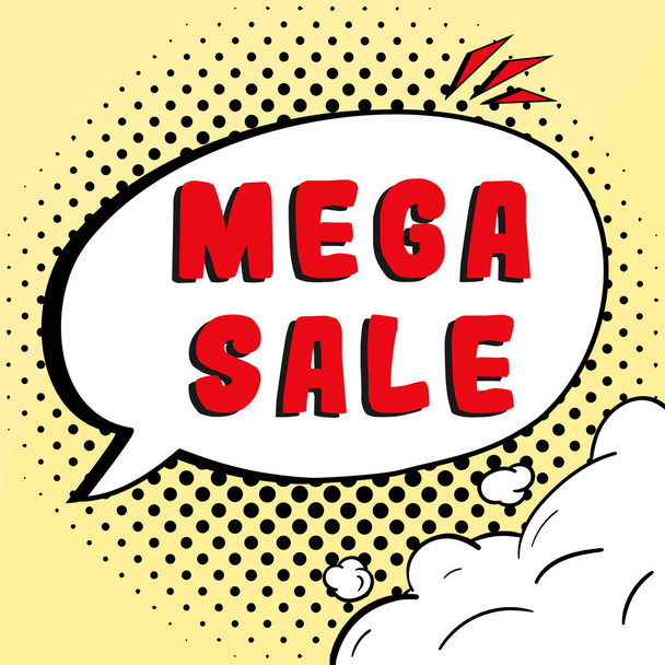 Käsiala teksti Mega Sale, Sana päivä täynnä erityisiä ostoksia ja raskaita alennuksia - Valokuva, kuva
