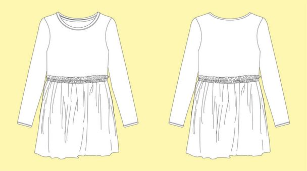 KID GIRLS AND TEEN GIRLS FASHION WOVEN DRESS FRONT AND BACK FLAT VECTOR - Vector, Image