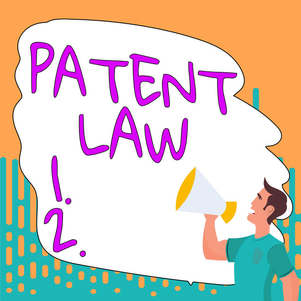 Sign displaying Patent Law, Business overview deals with an inventors exclusive right to use own invention - Foto, Imagen