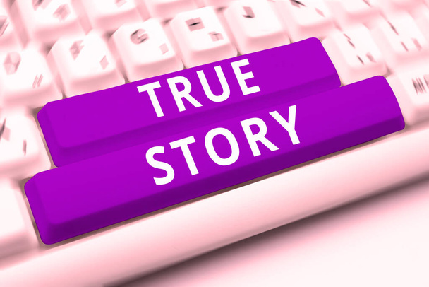 Tekstbord met True Story, Concept betekent De dagelijkse ervaringen van een individu in zijn hele leven - Foto, afbeelding