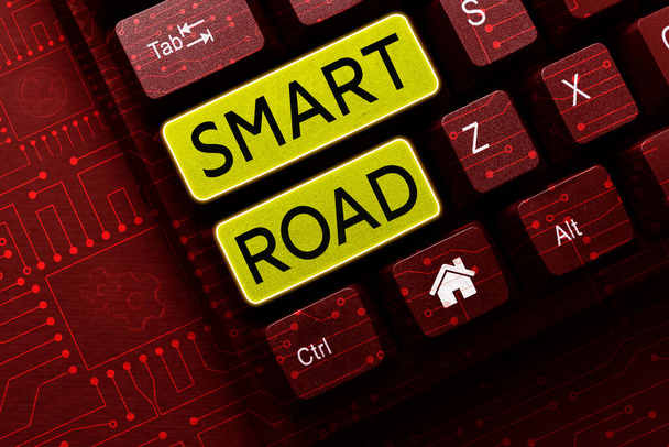 Didascalia di testo che presenta Smart Road, concetto che significa numero di modi diversi in cui le tecnologie sono incorporate nelle strade - Foto, immagini