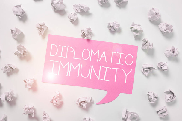 Conceptual display Diplomatic Immunity, Business overview law that gives foreign diplomats special rights in the country they are working - Foto, Imagem