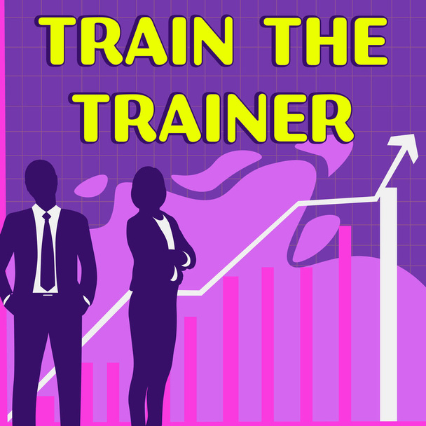 Teksti, joka näyttää inspiraatiota Train Trainer, Business-konsepti, joka on tunnistettu opettamaan mentoria tai kouluttamaan muita osallistumaan luokkaan - Valokuva, kuva