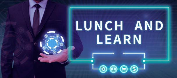 Handschrift teken Lunch And Learn, Business showcase Eten en studeren motivatie voor onderwijs leren eten - Foto, afbeelding