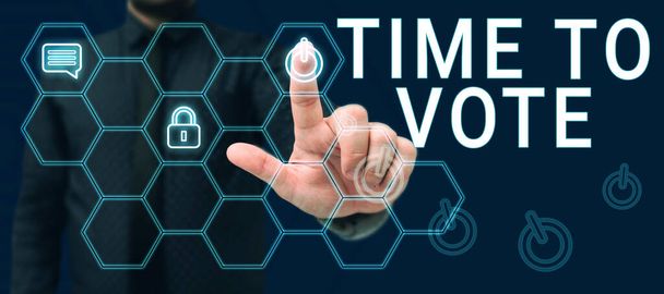Handschrift tekst Time To Vote, Business showcase Verkiezing vooruit kiezen tussen sommige kandidaten om te regeren - Foto, afbeelding