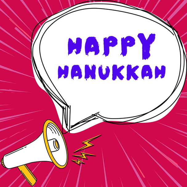 Käsiala teksti Happy Hanukka, Sana Kirjoitettu juutalainen festivaali vietetään 25. Kislev 2nd of Tevet - Valokuva, kuva