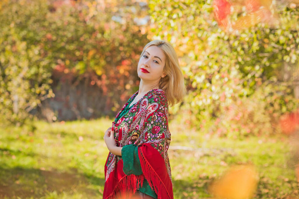 Ethno clothes style for ladies, Boho mix fashionable details. Ukrainian, Slavic nice lady - Photo, Image