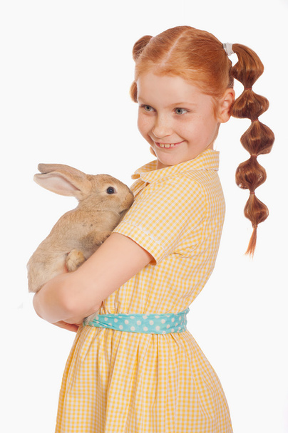 Little girl with a  rabbit in   hands - Zdjęcie, obraz
