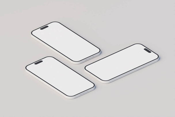 Фронтальный минимальный 3D макет телефона. 3d-рендеринг - Фото, изображение