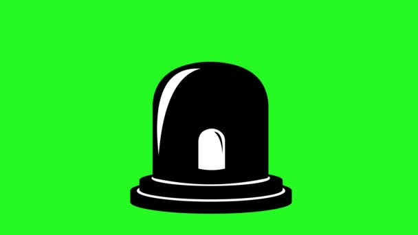 анимация иконки "скорой помощи" или сирены пожарного, нарисованная черно-белым цветом, на зеленом фоне с хромированным ключом - Кадры, видео