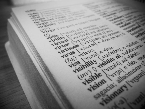 Focus on the word Virus inside a dictionary - Photo, Image