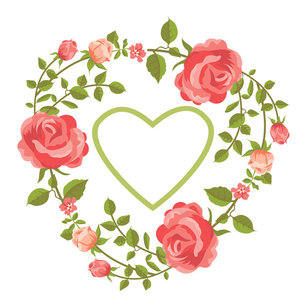 Цветочная карта с розами и сердцем
 - Вектор,изображение