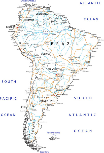 Дорожная карта Южной Америки с пометкой
. - Вектор,изображение