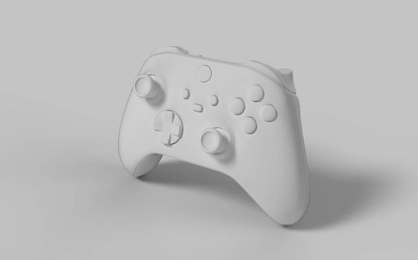 Controller white pad with buttons for video game console isolated on grey colour solid background isometric right side camera view - Foto, immagini