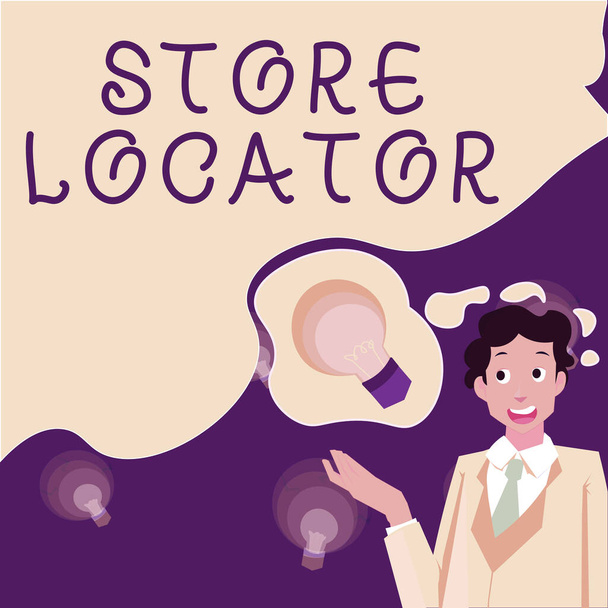 Отображение знака Локатор магазина, Обзор бизнеса, чтобы узнать номер контактного адреса и часы работы - Фото, изображение