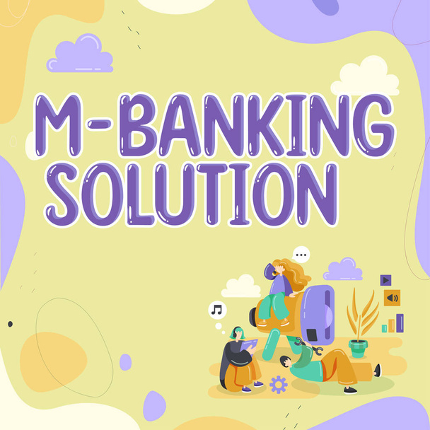 概念的なキャプションM銀行ソリューション、スマートフォン上のアプリケーションを介してアクセス銀行を意味する概念 - 写真・画像