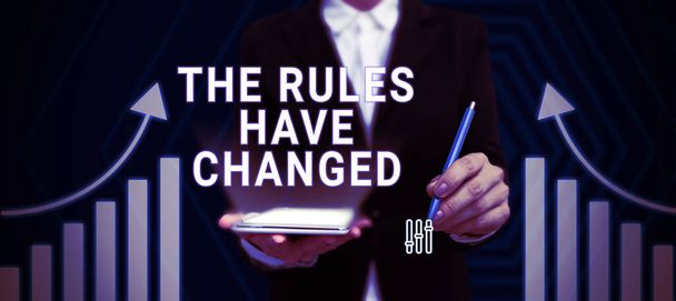 Koncepcionális megjelenítés A szabályok megváltoztak, Üzleti áttekintés a megállapodásnak vagy a szabályzatnak új parancskészlete van - Fotó, kép
