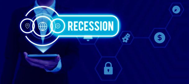 Text caption presenting Recession, Business idea the process of progressive decrease in growing, period of reduction - Photo, Image