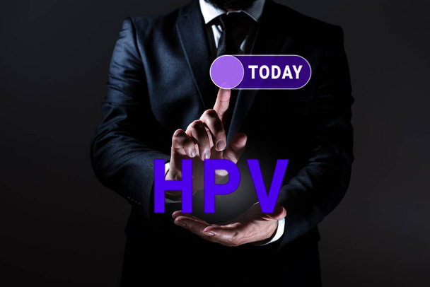 Text caption presenting Hpv, Business overview Group of viruses that affect your skin and the moist membranes - Zdjęcie, obraz