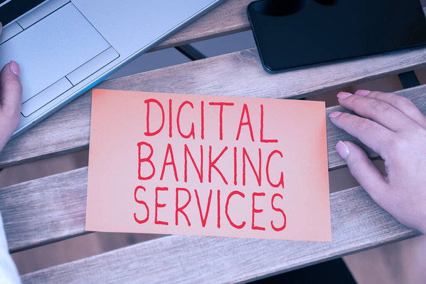 Текстовый знак, показывающий услуги цифрового банкинга, Word for Business, технологии, Интернет и сети - Фото, изображение