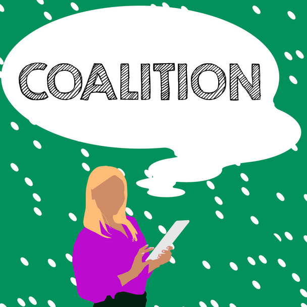 Bildunterschrift: Koalition, Konzeptfoto Ein vorübergehendes Bündnis unterschiedlicher Parteien, Personen oder Staaten für gemeinsames Handeln - Foto, Bild