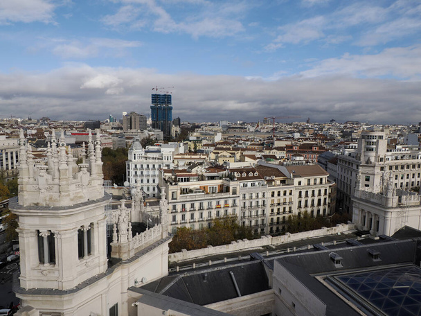 Madrid City Hall, ayuntamiento Communications Palace architecture landmark, view from above during a sunny day in Spain. - Fotó, kép