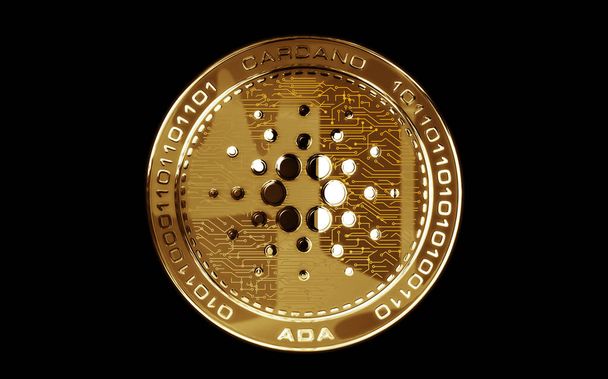 Cardano ADA cryptogeld geïsoleerde gouden munt op groene achtergrond scherm. Abstract concept 3d illustratie. - Foto, afbeelding