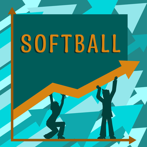 Wyświetlacz koncepcyjny Softball, Słowo dla sportu podobnego do baseballu grał piłką i nietoperzem - Zdjęcie, obraz
