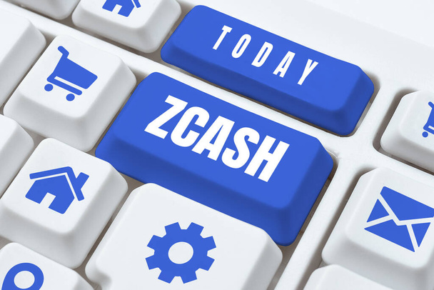 Text showing inspiration Zcash, Concept meaning cryptocurrency with decentralized blockchain that provides anonymity - Foto, Imagem