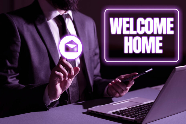Inspiration showing sign Welcome Home, Business overview Expression Greetings New Owners Domicile Doormat Entry - Foto, Imagen