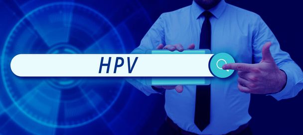 Znak wyświetlający Hpv, Internet Concept Grupa wirusów, które wpływają na skórę i wilgotne błony - Zdjęcie, obraz
