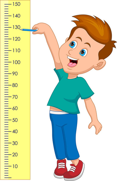 mały chłopiec mierzy swój wzrost - Wektor, obraz