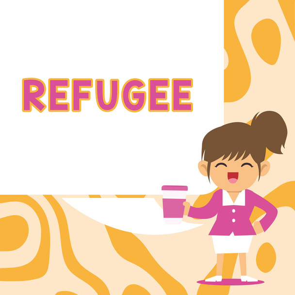 Znak ukazujący uchodźcę, Podejście biznesowe odnosi się do ruchów dużych grup wysiedleńców - Zdjęcie, obraz