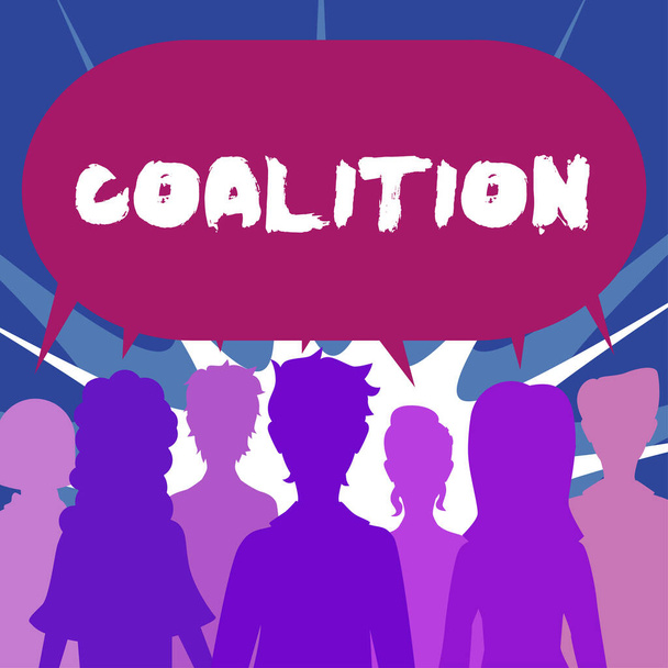 Inspiration showing sign Coalition, Internet Concept a temporary alliance of distinct parties, persons, or states for joint action - Foto, afbeelding