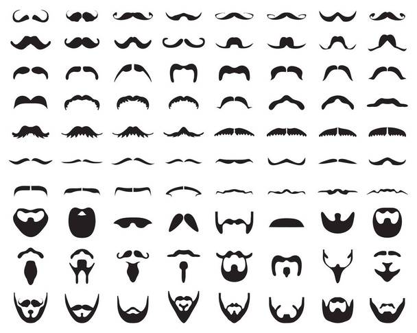 Beards and moustache, black silhouettes on a white background - Vector, Image
