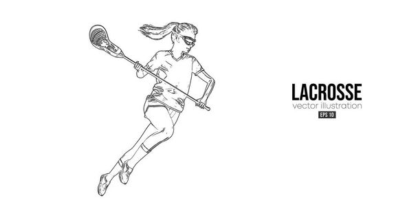 Abstract silhouette of a lacrosse player on white background. Lacrosse player woman are throws the ball. Vector illustration - Vector, Imagen