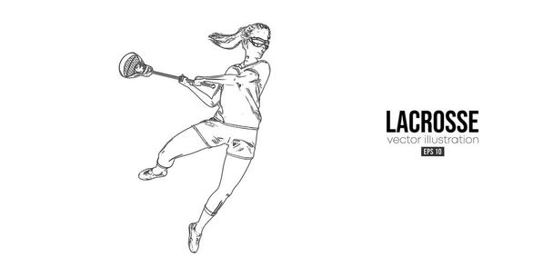 白い背景にラクロスプレーヤーの抽象的なシルエット。ラクロス選手の女性はボールをスローされます。ベクターイラスト - ベクター画像