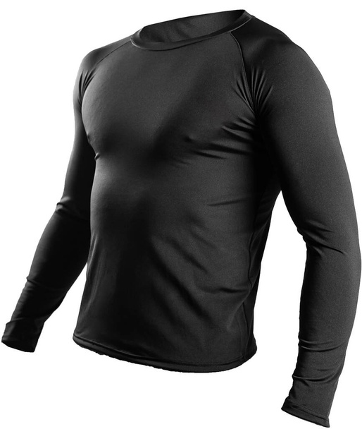 Black shirt mockup without body on athletic body for a man isolated on white background. Set of sportswear for workout, running. Training suit template for design, advertising. - Photo, image